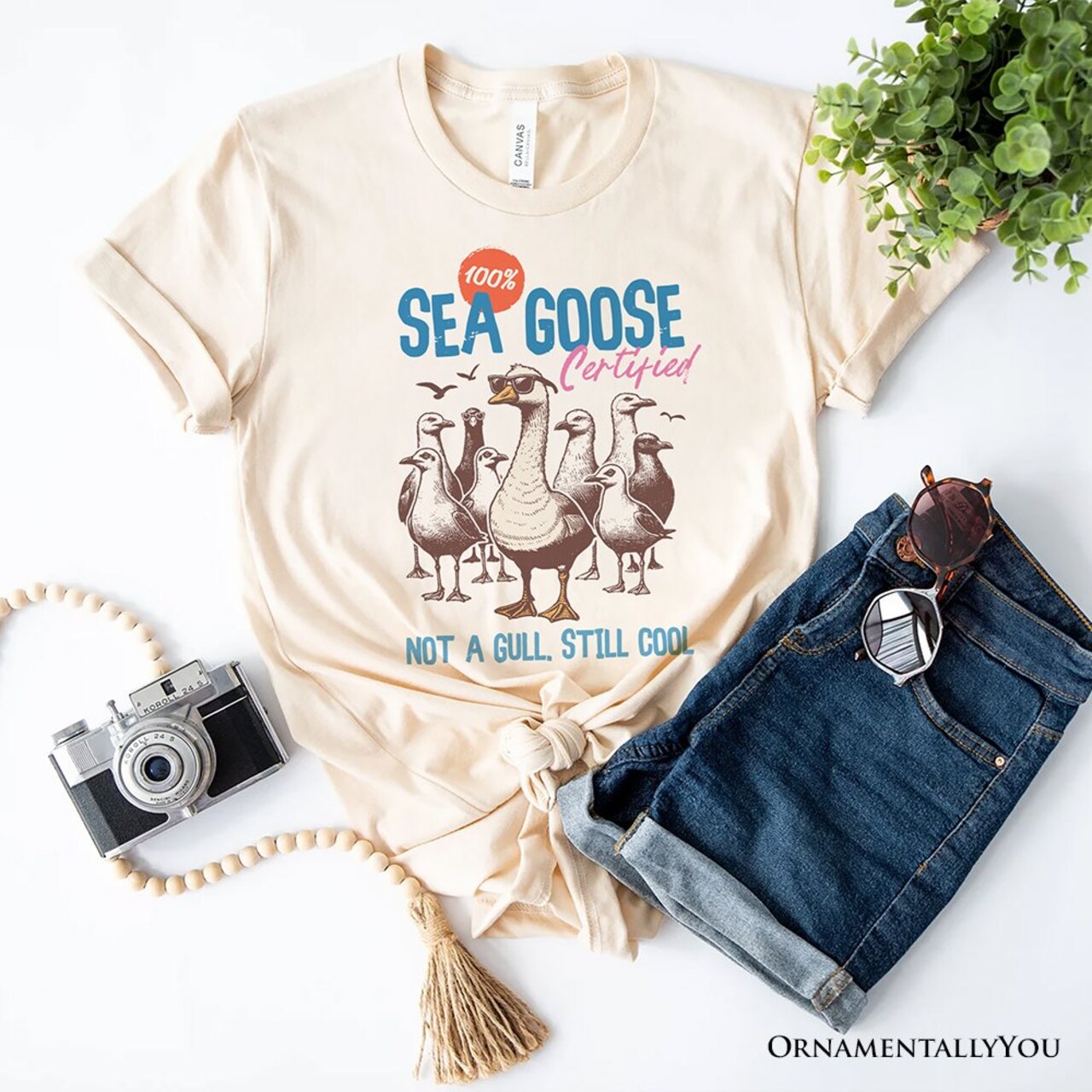 Cool Summer Sea Goose Certified T-Shirt, Funny Retro White and Natural Tee for Beach Lovers